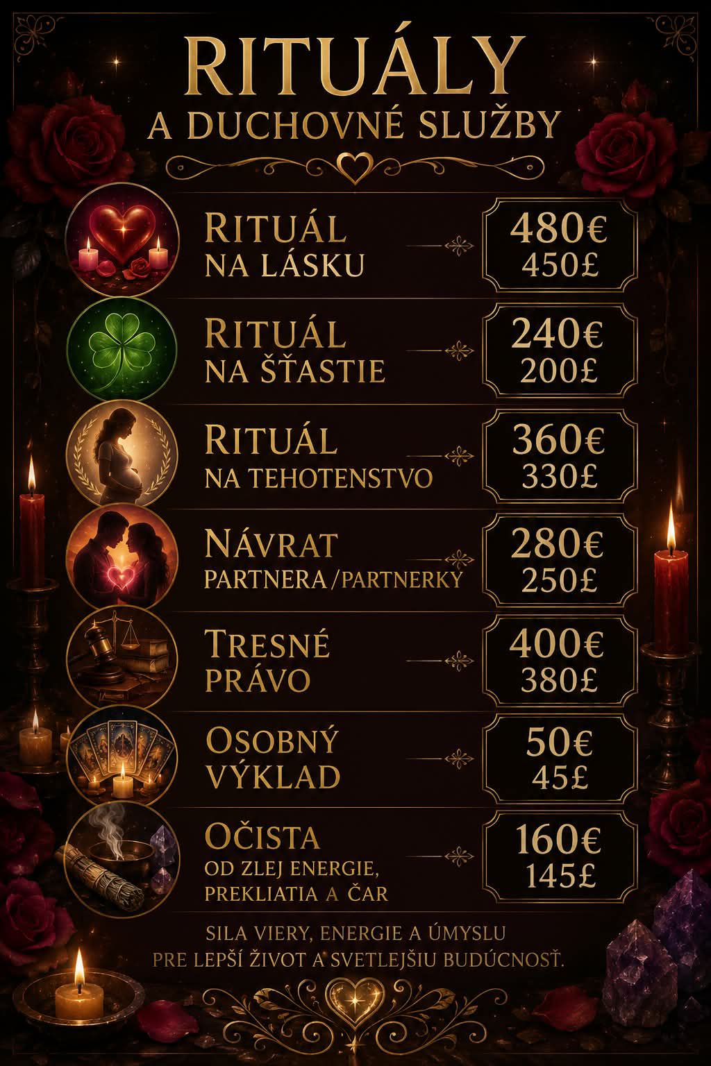 Cenník rituálov a duchovných služieb
